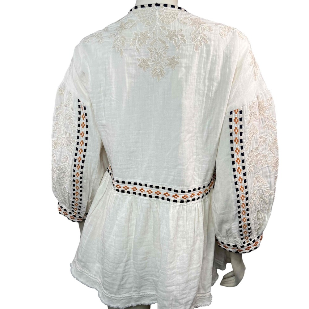 Sundance Marshmallow Embroidered Tassel Tie Open Front Bohemian Jacket‎ Womens L - Picture 4 of 12